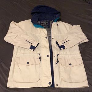 Pacific trail white, blue and teal Retro Vintage Windbreaker, rain jacket size M